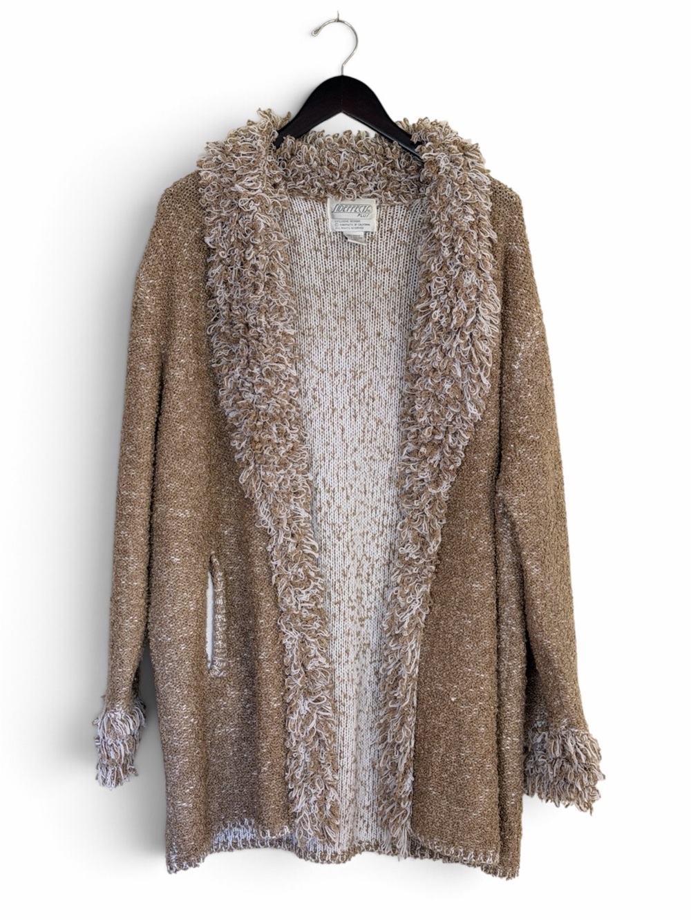 Vintage 90s Side Effects Brown Fuzzy Knit Open Front Cardigan Sweater 1X